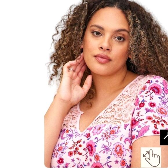 TORRID NEW Floral Jersey Knit Super Soft Slub Lace Yoke Flutter Sleeve Top - Picture 7 of 16
